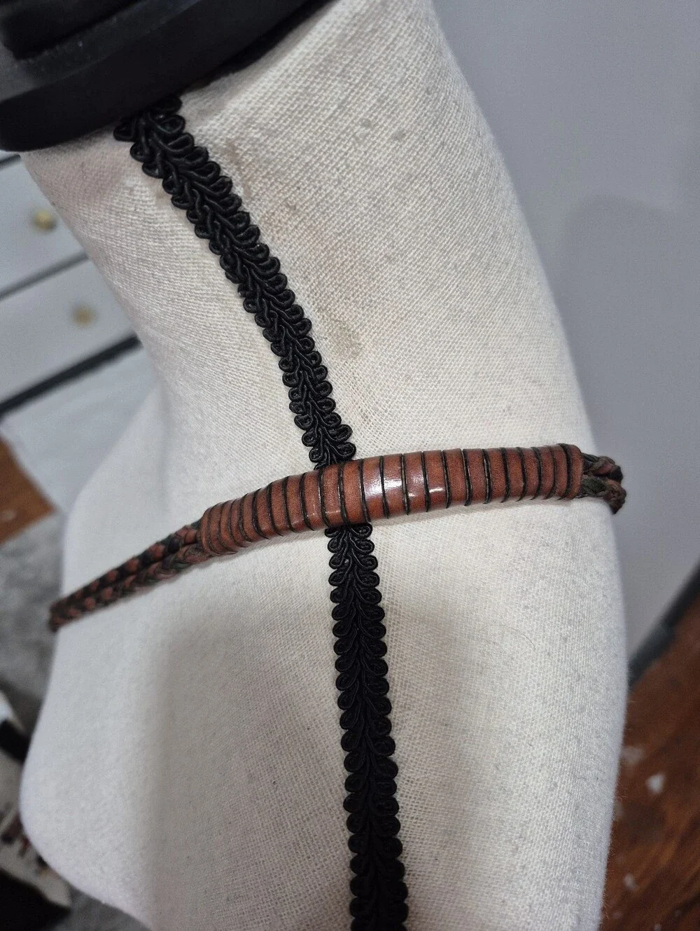 Vintage L.J.S Collection Leather Woven Sack Crossbody Purse
